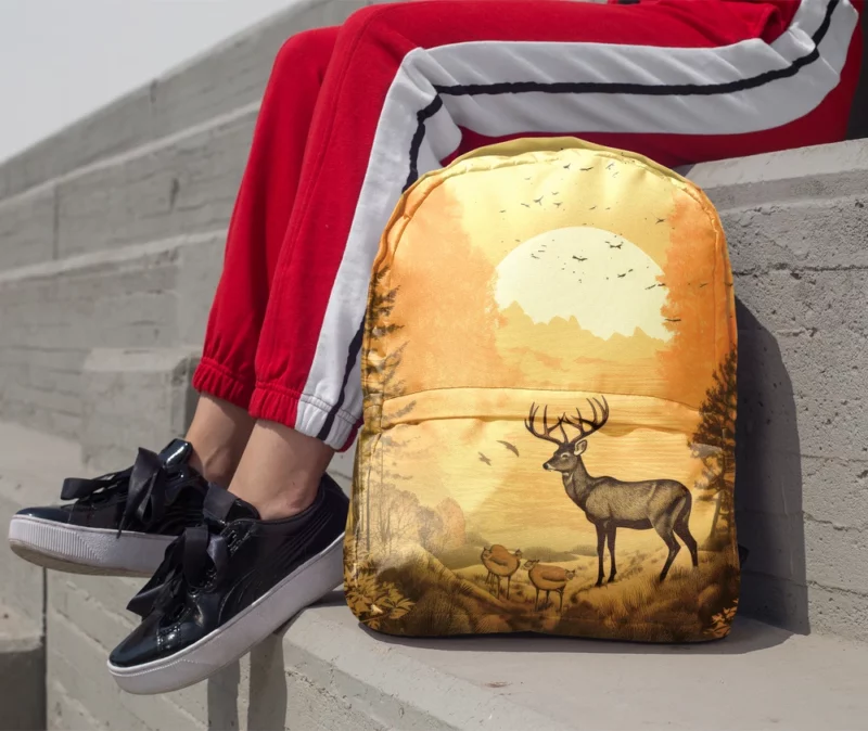 Pastoral Scene Two Deer & Ducks Minimalist Backpack 1