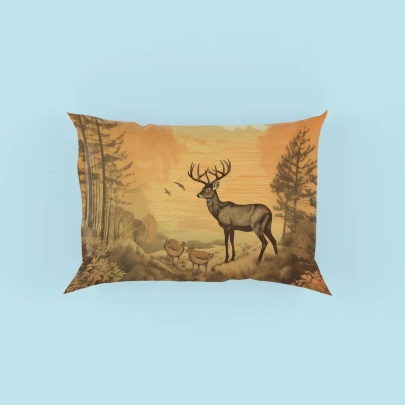 Pastoral Scene Two Deer & Ducks Pillow Case