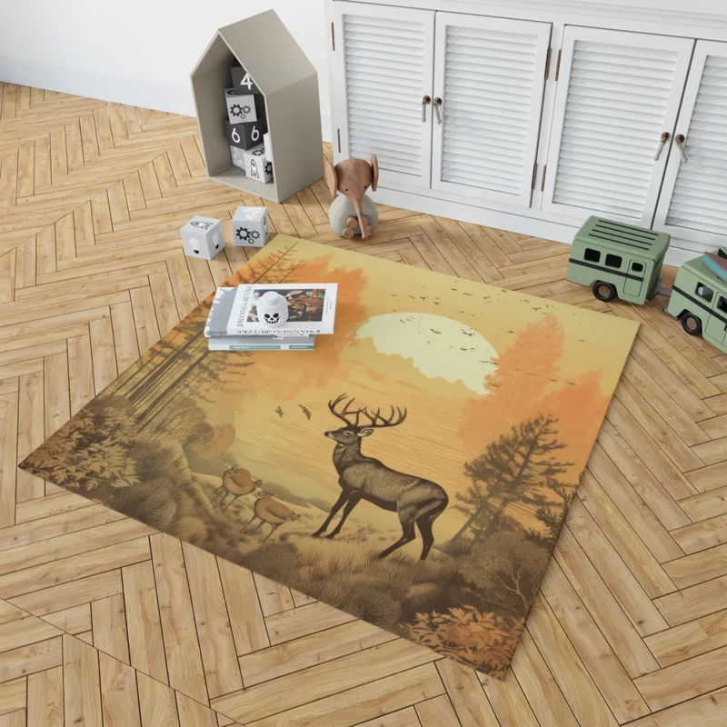 Pastoral Scene Two Deer & Ducks Rug 1