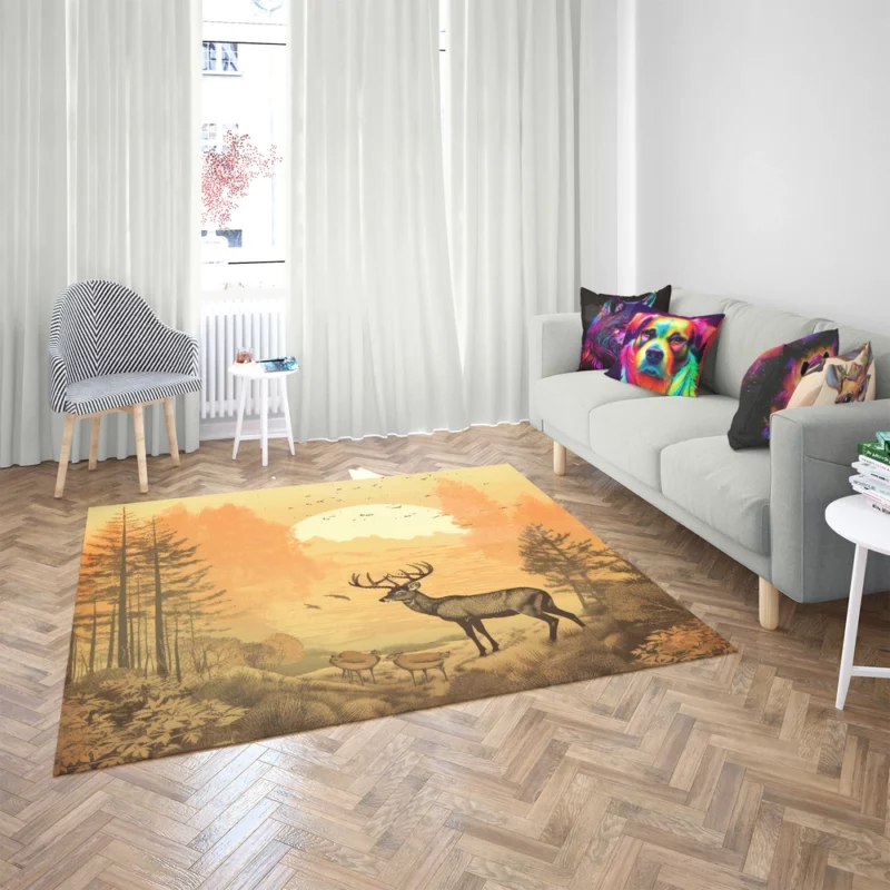 Pastoral Scene Two Deer & Ducks Rug 2