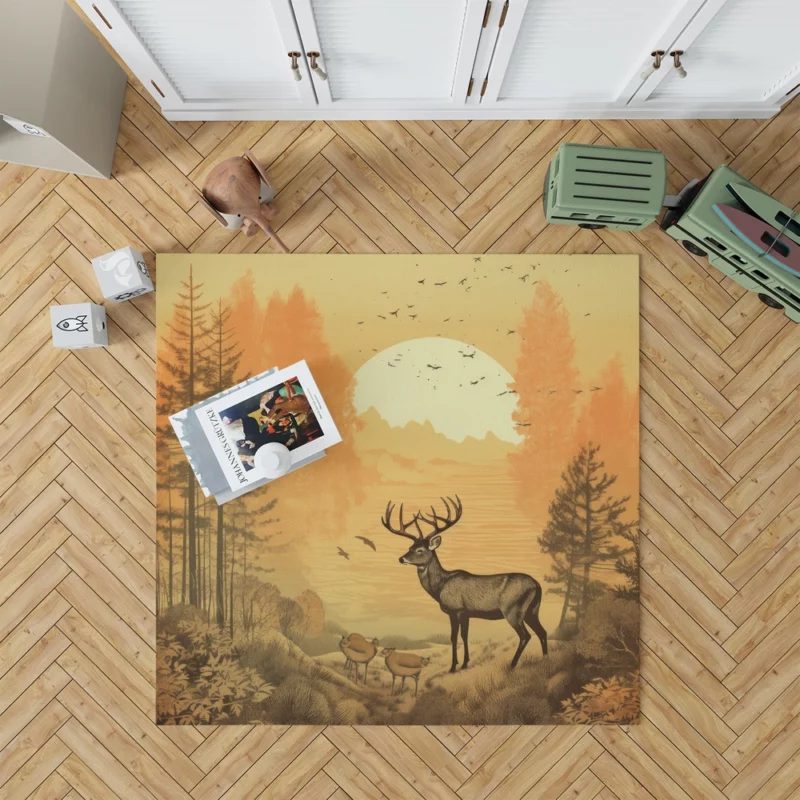 Pastoral Scene Two Deer & Ducks Rug