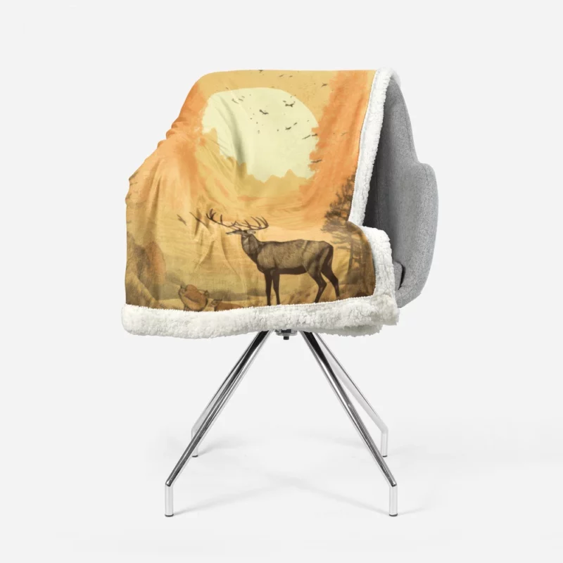 Pastoral Scene Two Deer & Ducks Sherpa Fleece Blanket 1