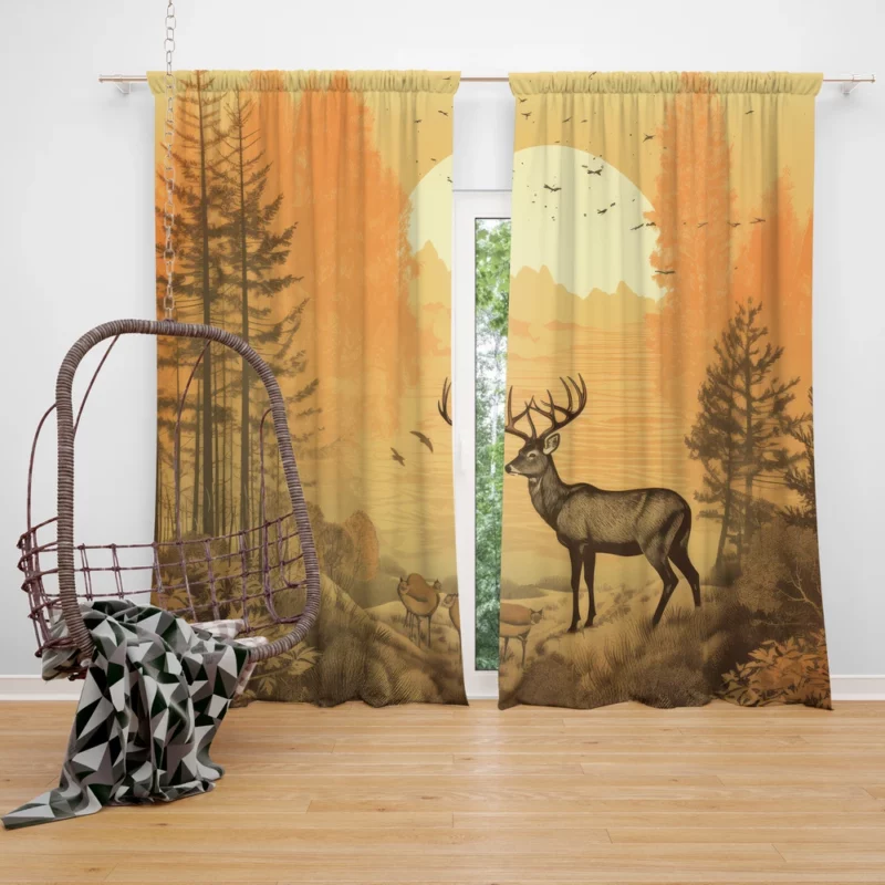 Pastoral Scene Two Deer & Ducks Window Curtain