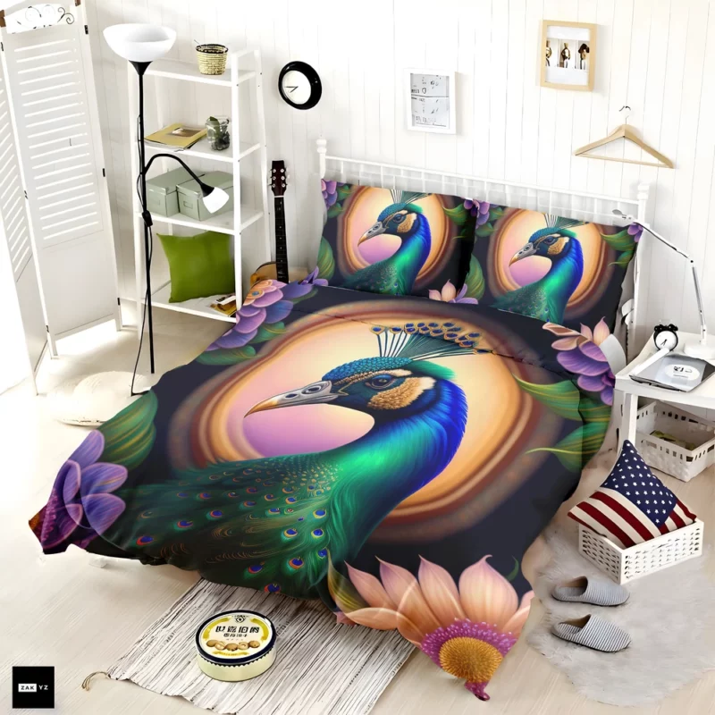 Peacock Amidst Flowers Bedding Set