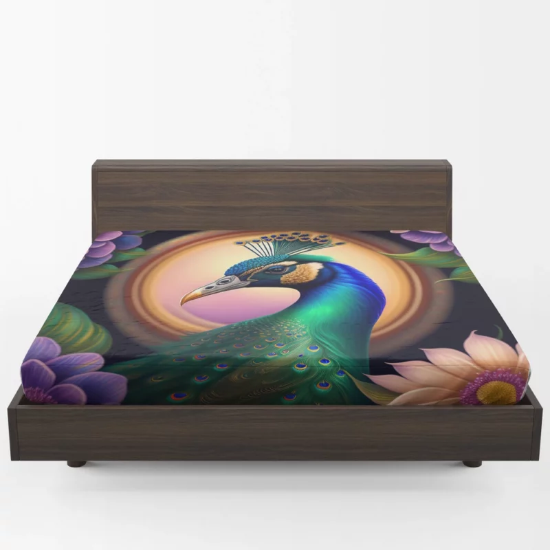 Peacock Amidst Flowers Fitted Sheet 1