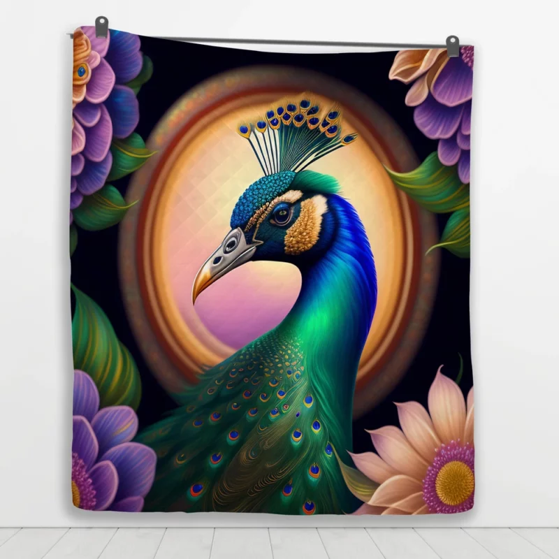 Peacock Amidst Flowers Quilt Blanket 1