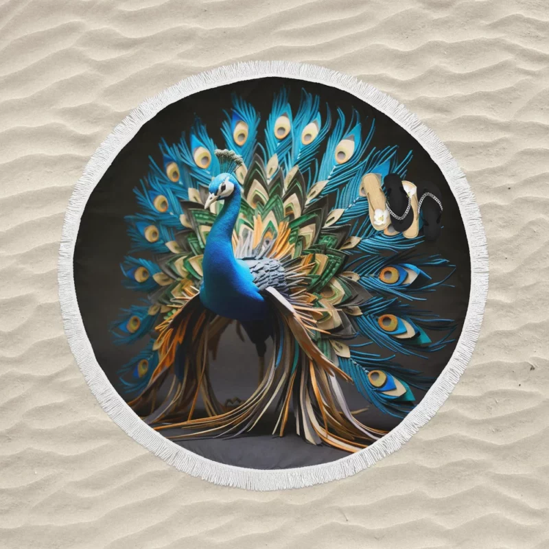 Peacock Regal Plume Round Beach Towel