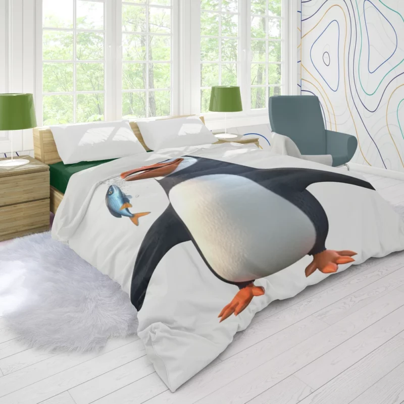 Penguin Holding a Fish Duvet Cover