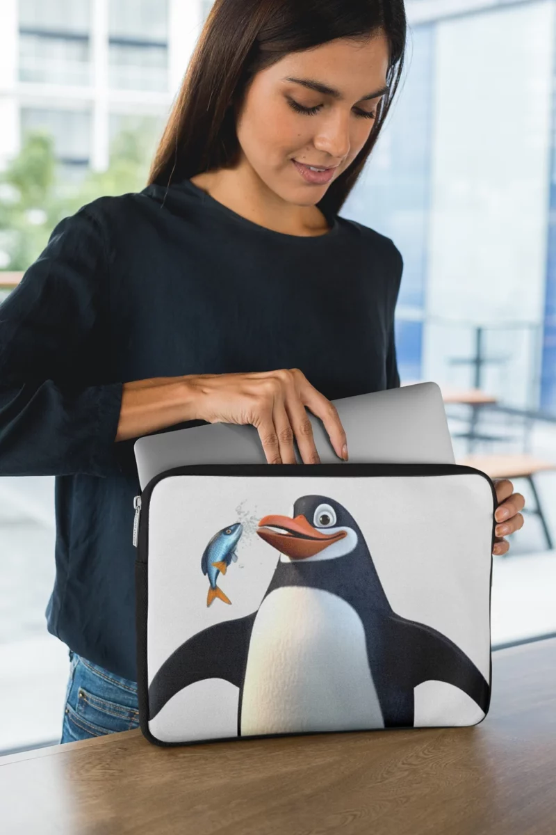 Penguin Holding a Fish Laptop Sleeve 1