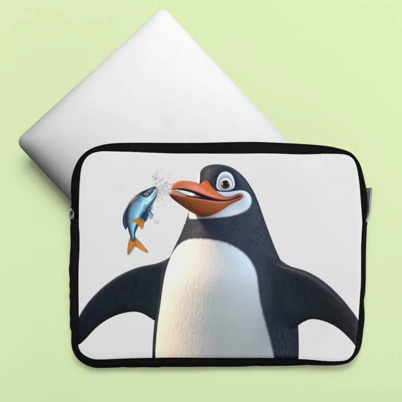 Penguin Holding a Fish Laptop Sleeve