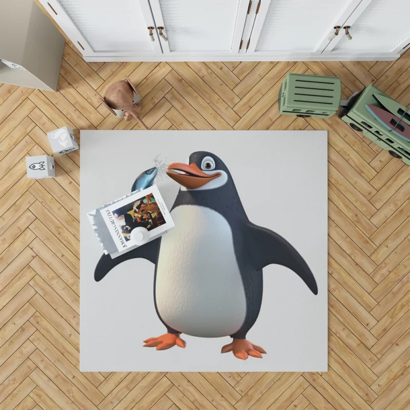 Penguin Holding a Fish Rug