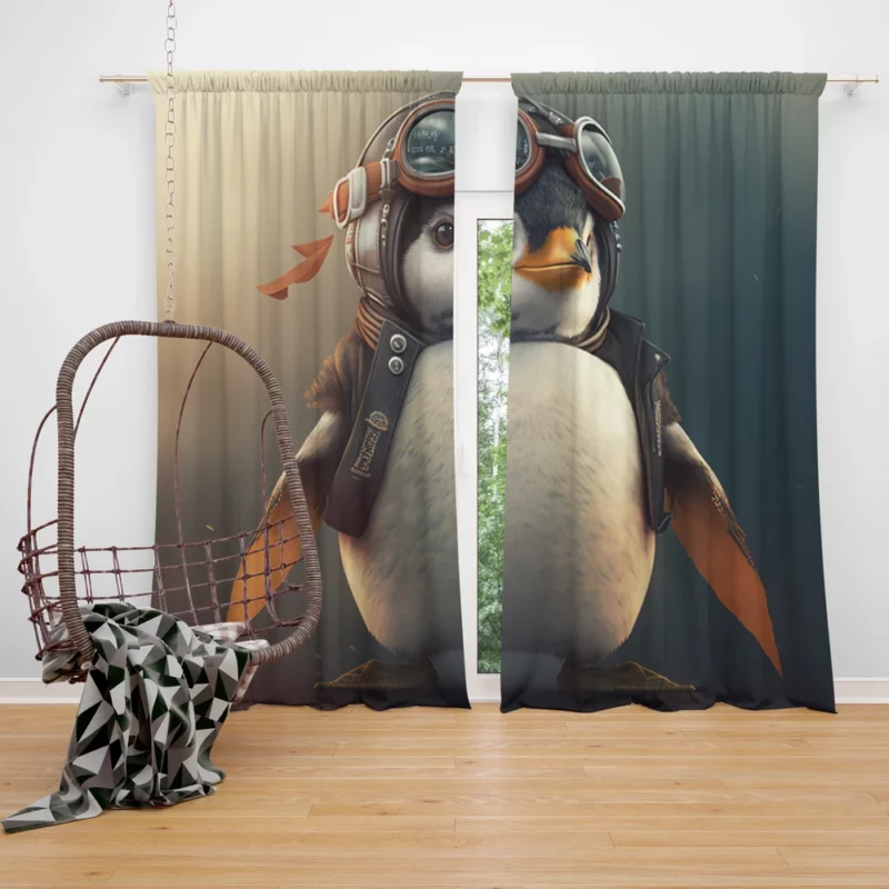 Penguin Wearing Protective Gear Window Curtain