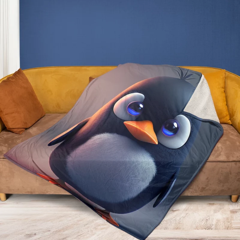 Penguin With Blue Eye Fleece Blanket 1