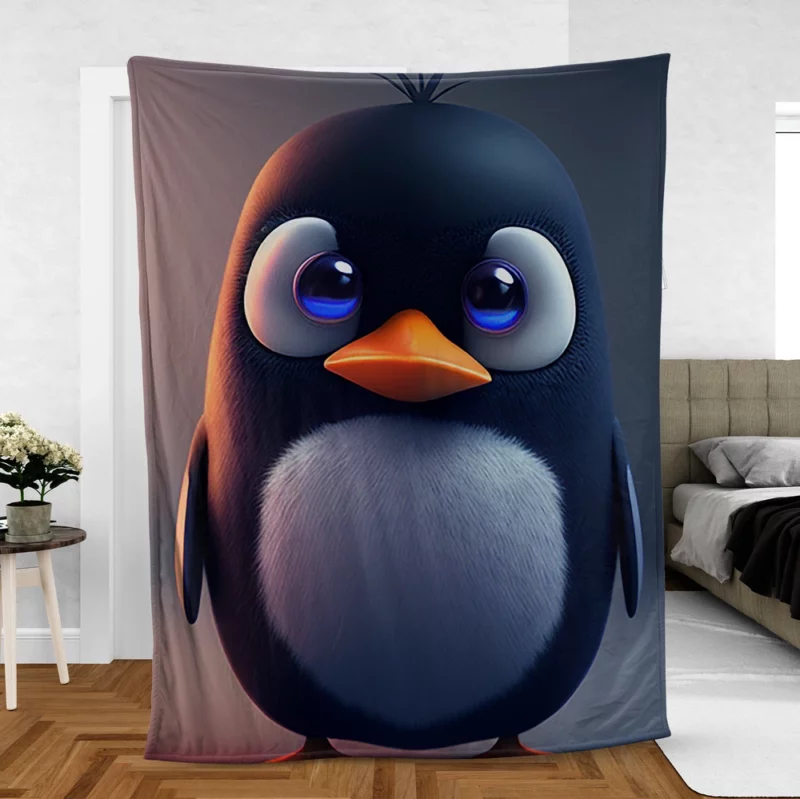 Penguin With Blue Eye Fleece Blanket