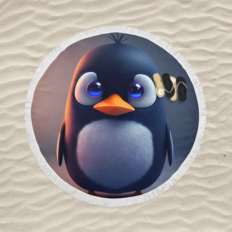 Penguin With Blue Eye Round Beach Towel