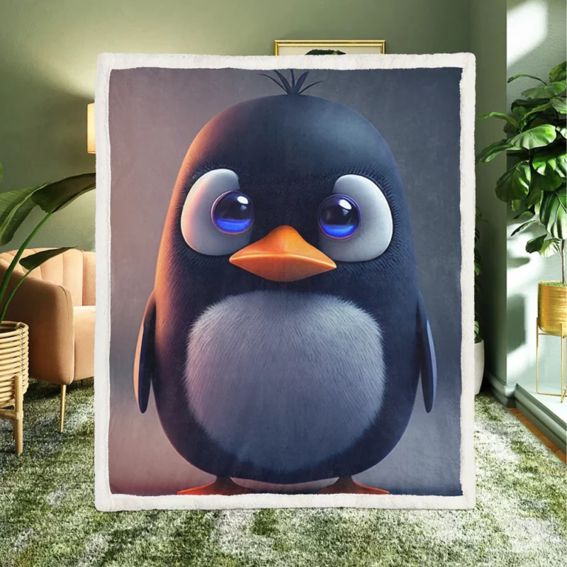 Penguin With Blue Eye Sherpa Fleece Blanket