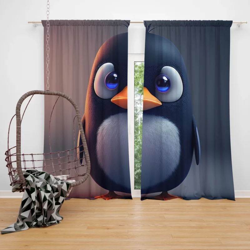 Penguin With Blue Eye Window Curtain