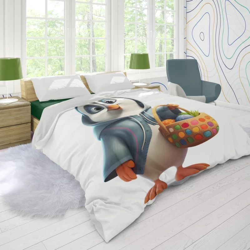 Penguin With Easter Basket Duvet Cover