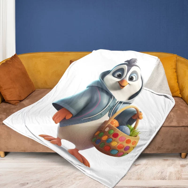 Penguin With Easter Basket Fleece Blanket 1