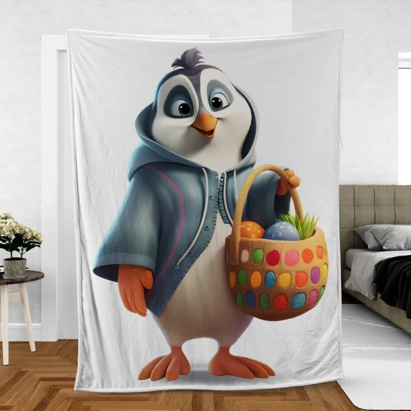 Penguin With Easter Basket Fleece Blanket