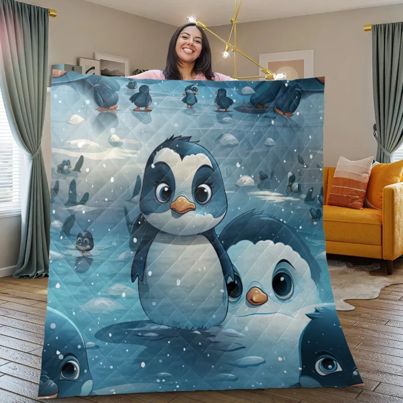 Penguin With Label Quilt Blanket
