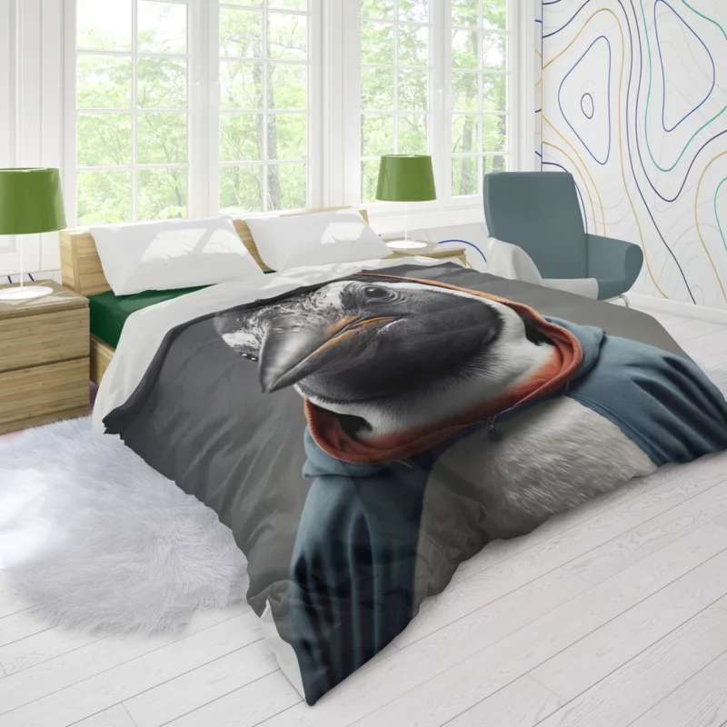 Penguin in an I Love Penguins Hoodie Duvet Cover