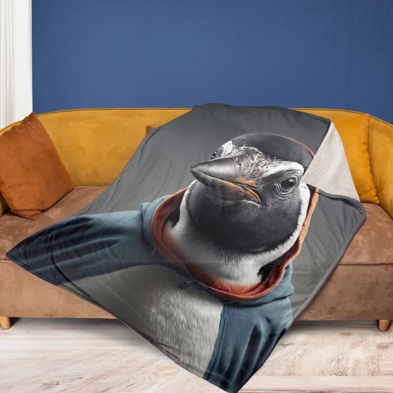 Penguin in an I Love Penguins Hoodie Fleece Blanket 1