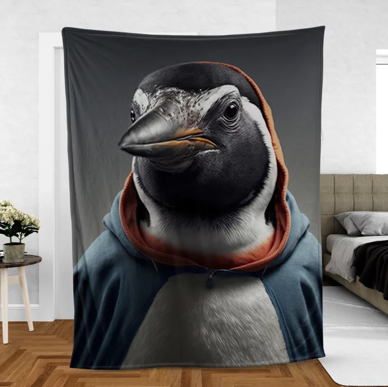 Penguin in an I Love Penguins Hoodie Fleece Blanket