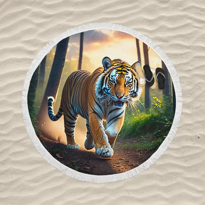 Photographic Bengal Tiger Mid-run Round Beach Towel