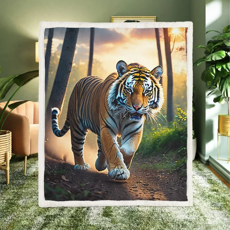 Photographic Bengal Tiger Mid-run Sherpa Fleece Blanket