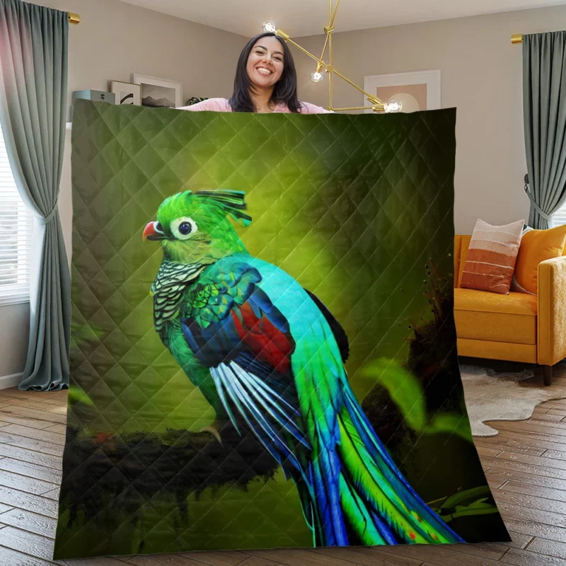 Photorealistic Quetzal A Parrot Beauty Quilt Blanket