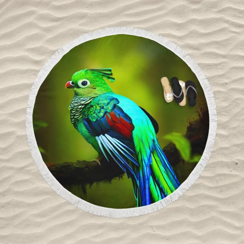 Photorealistic Quetzal A Parrot Beauty Round Beach Towel