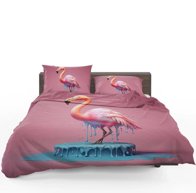 Pink Bird Splashing Flamingo Bedding Set 1
