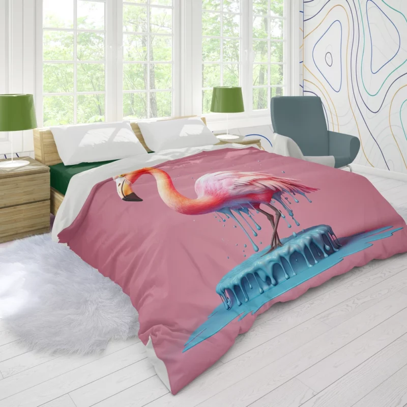 Pink Bird Splashing Flamingo Duvet Cover