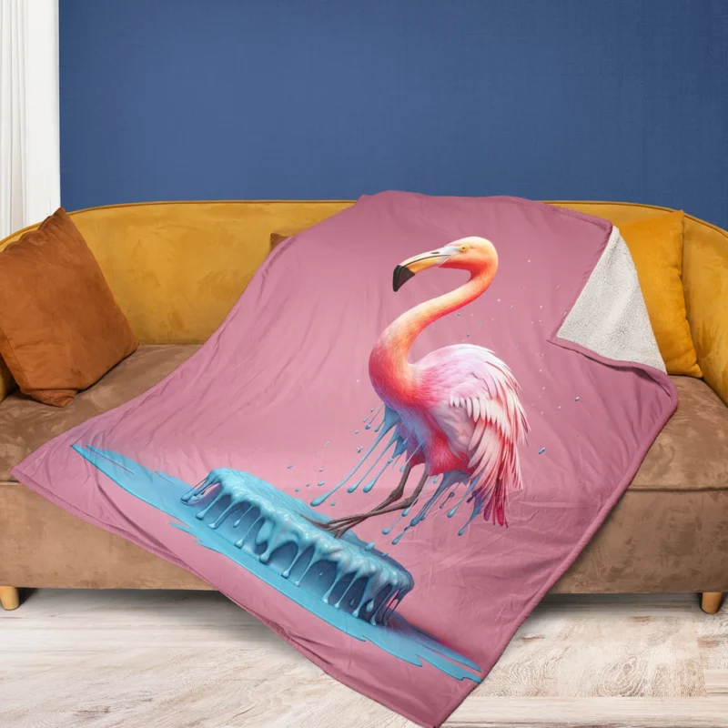 Pink Bird Splashing Flamingo Fleece Blanket 1