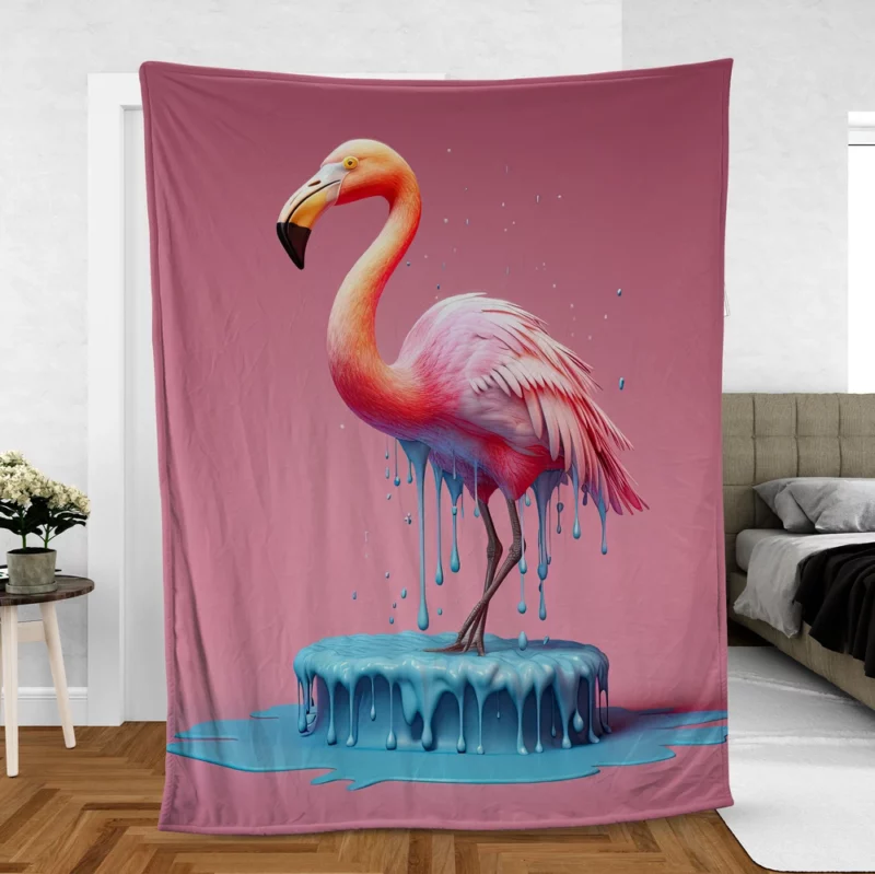 Pink Bird Splashing Flamingo Fleece Blanket