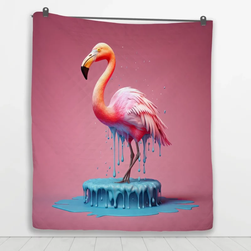 Pink Bird Splashing Flamingo Quilt Blanket 1