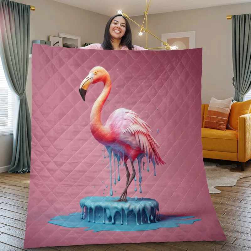 Pink Bird Splashing Flamingo Quilt Blanket