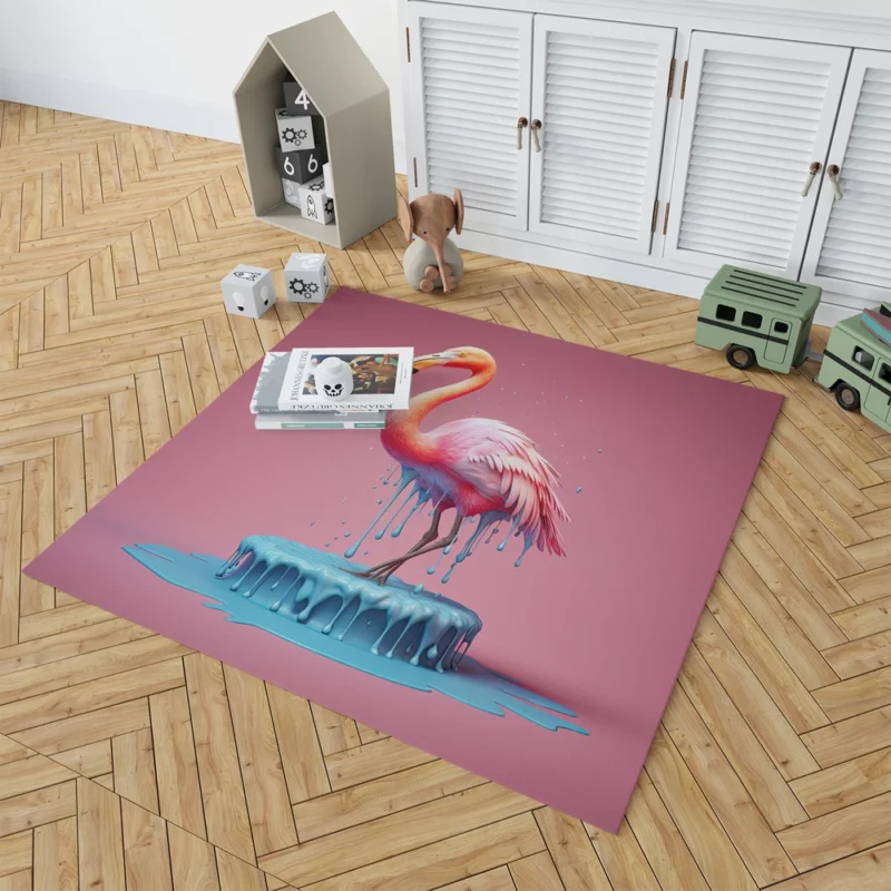 Pink Bird Splashing Flamingo Rug 1