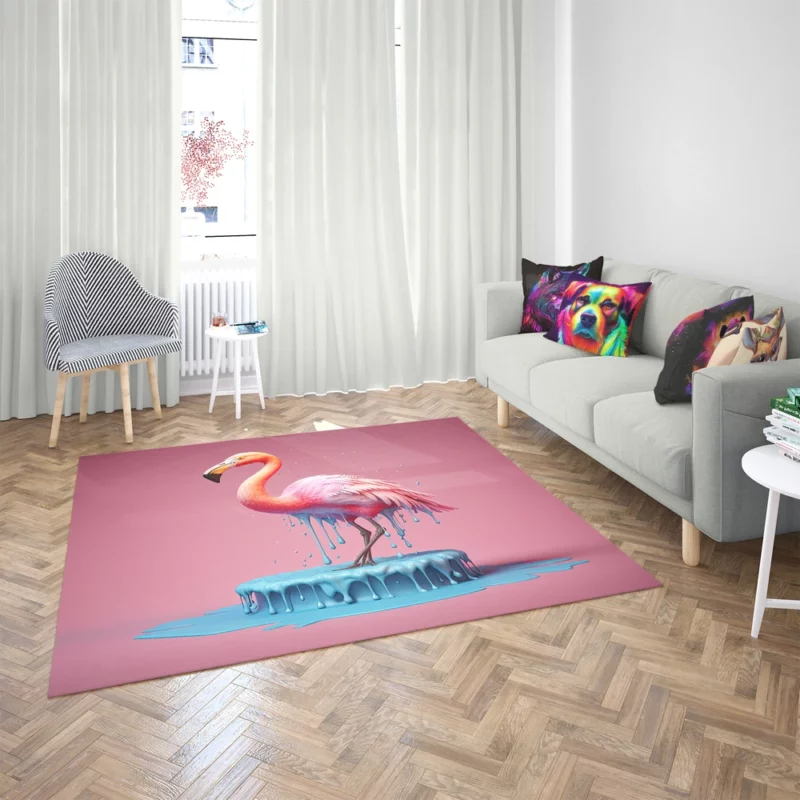 Pink Bird Splashing Flamingo Rug 2