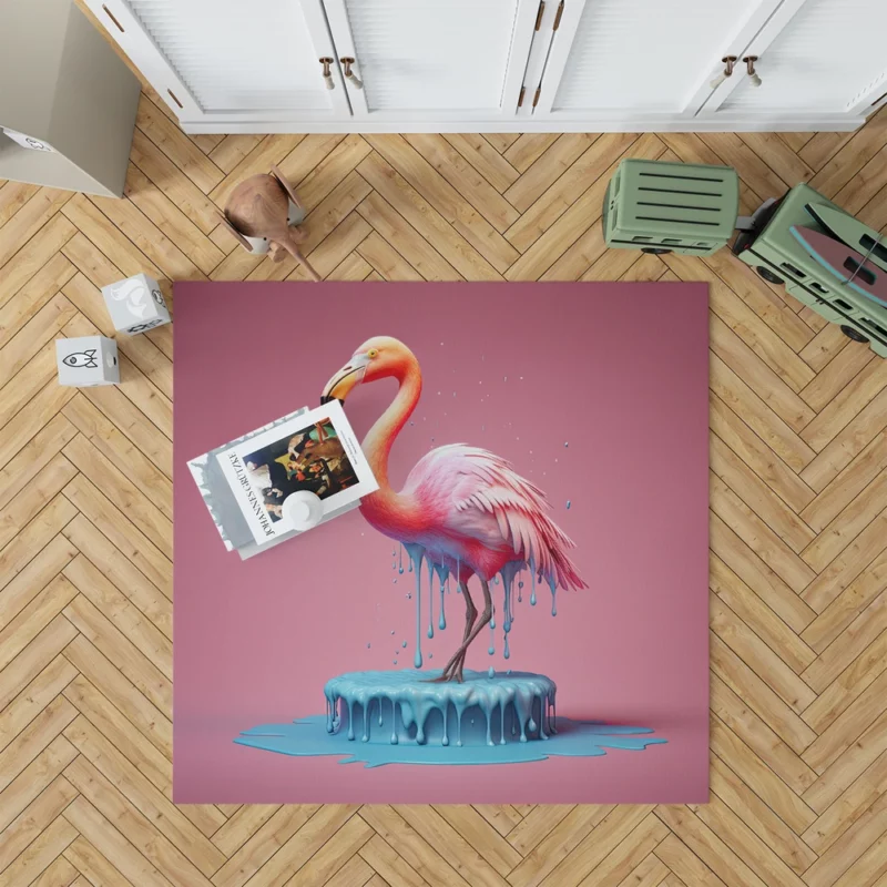 Pink Bird Splashing Flamingo Rug