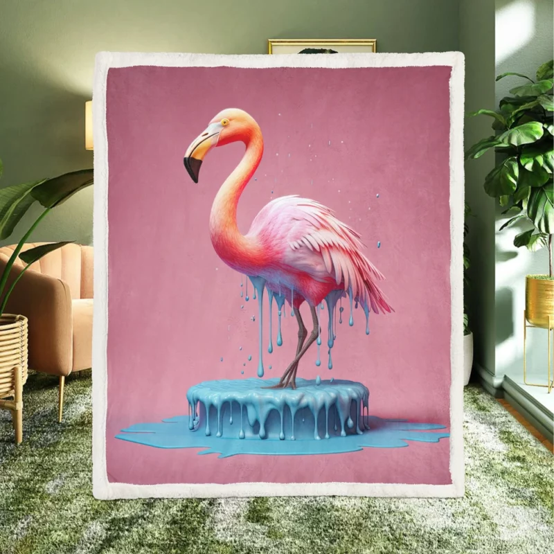 Pink Bird Splashing Flamingo Sherpa Fleece Blanket