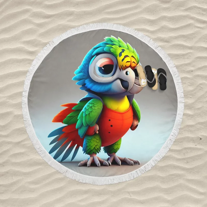 Pixar-Style Mini Parrot Round Beach Towel