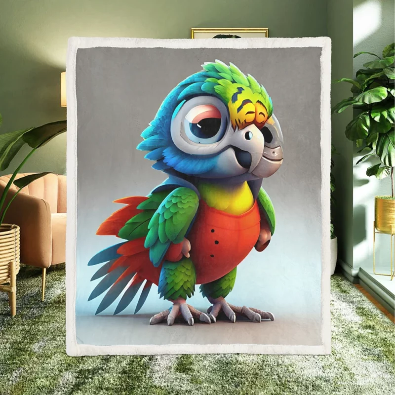 Pixar-Style Mini Parrot Sherpa Fleece Blanket