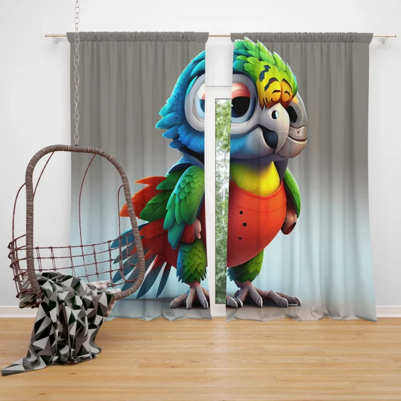Pixar-Style Mini Parrot Window Curtain