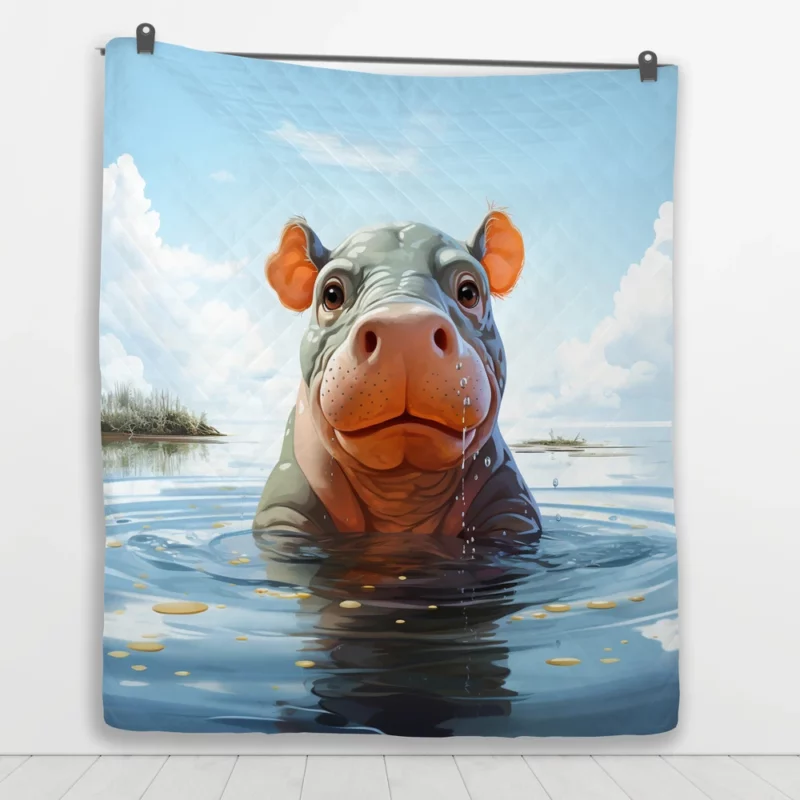 Playful Baby Hippo Quilt Blanket 1