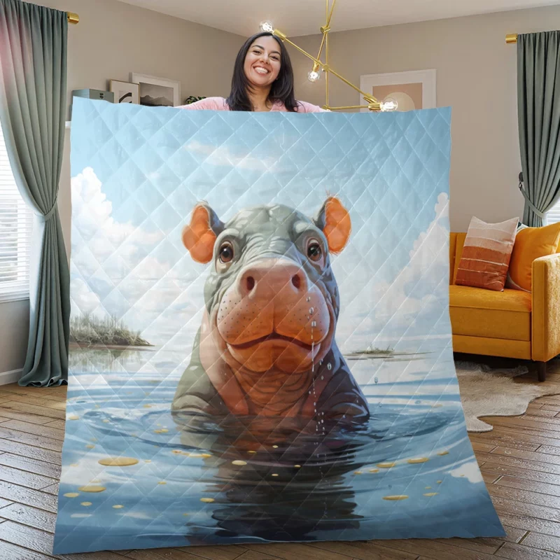 Playful Baby Hippo Quilt Blanket