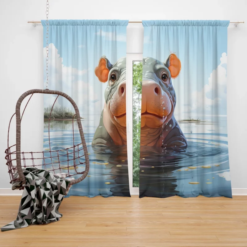 Playful Baby Hippo Window Curtain