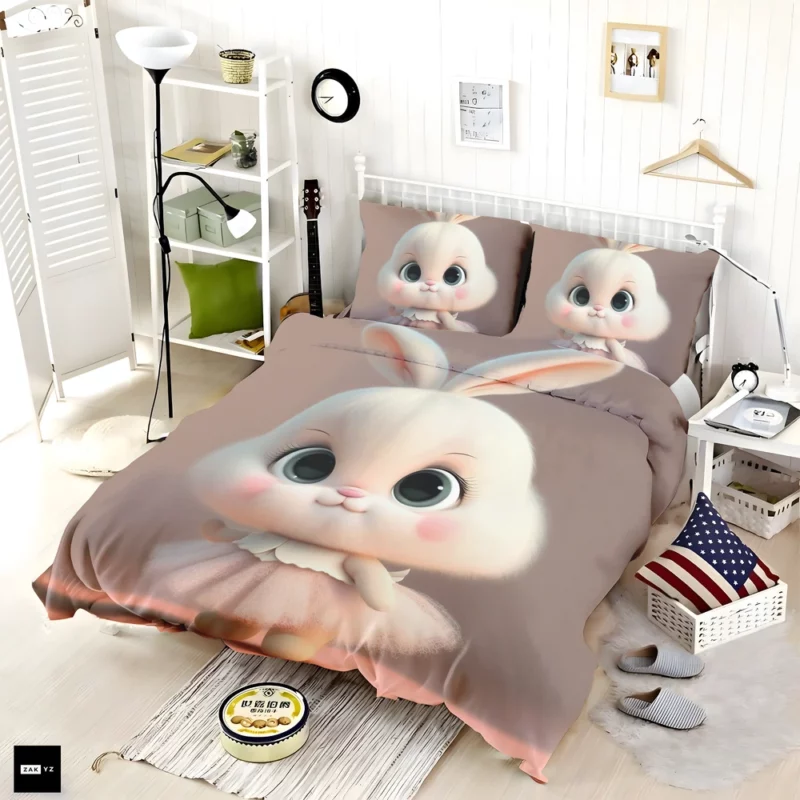 Playful Cartoon Bunny Bedding Set