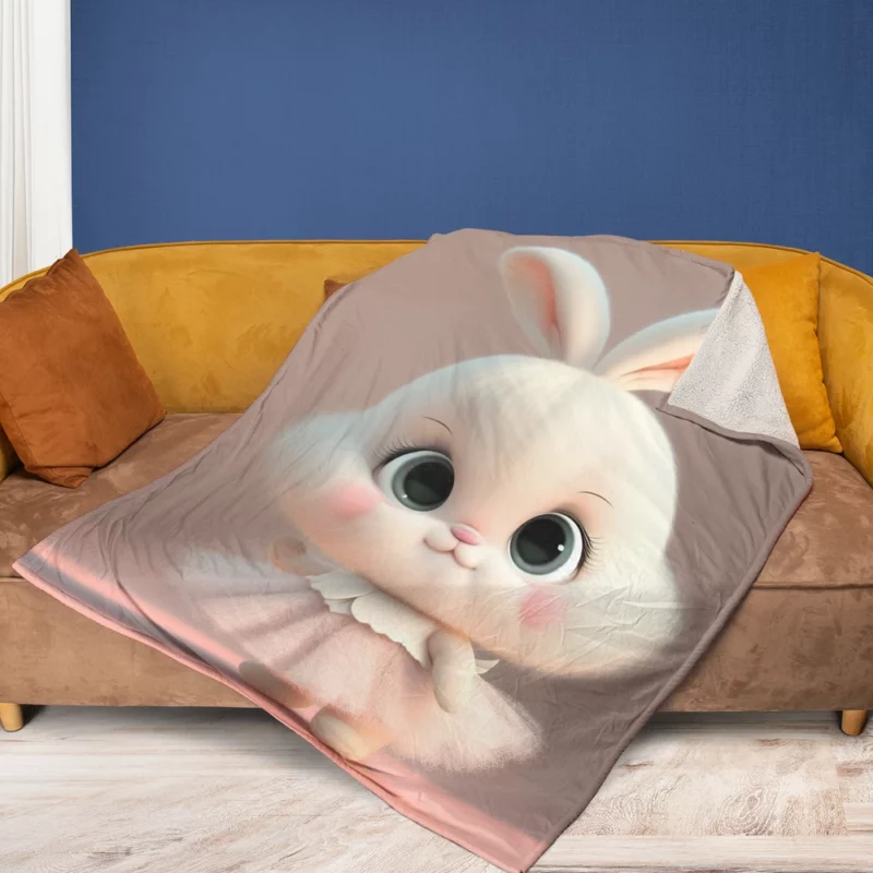 Playful Cartoon Bunny Fleece Blanket 1